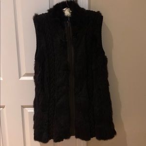 Rabbit Fur knit vest with leather detailing